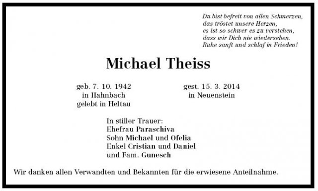 Theiss Michael 1942-2014 Todesanzeige